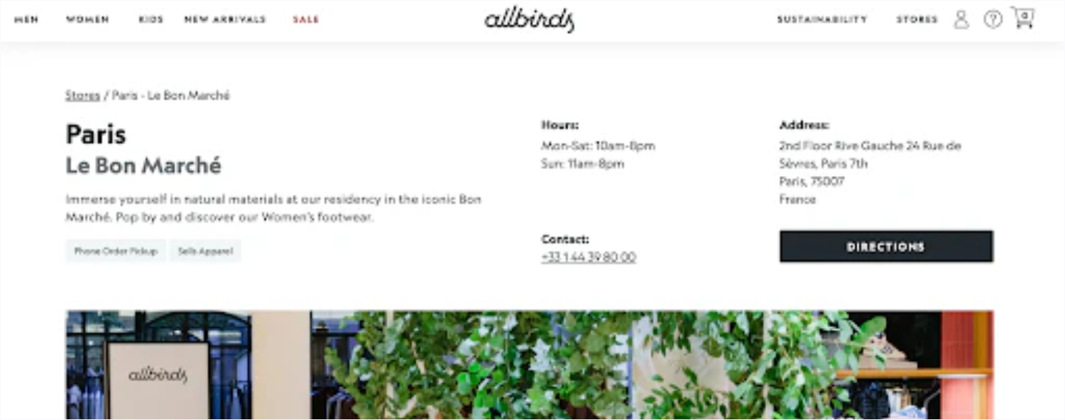 Allbirds巴黎店的落地页